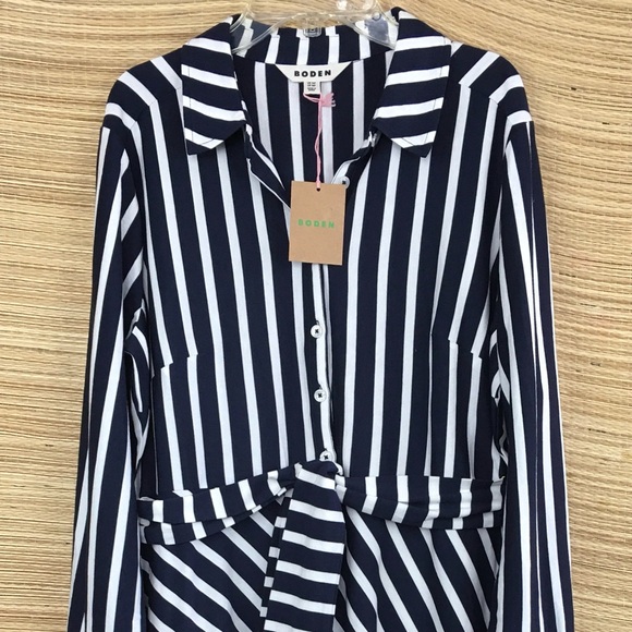 BODEN Marcia Stripe Jersey Shirt Dress, Navy /Ivory Size 10P - Picture 6 of 15